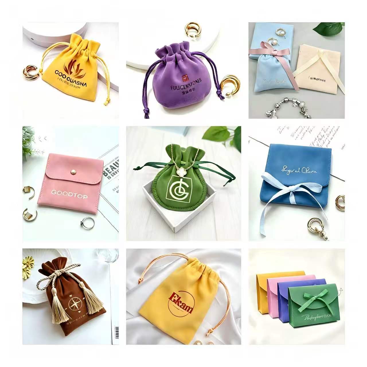 Custom velvet, satin and drawstring jewelry pouches with logo