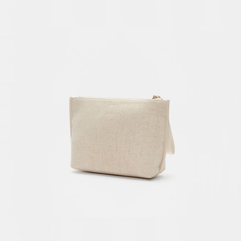 Natural cotton canvas zippered cosmetic pouch