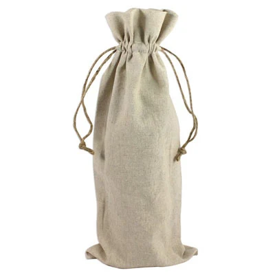 Linen drawstring pouch with festive applique design