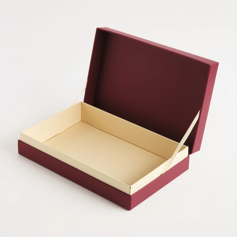 Red magnetic gift box with Christmas tree print