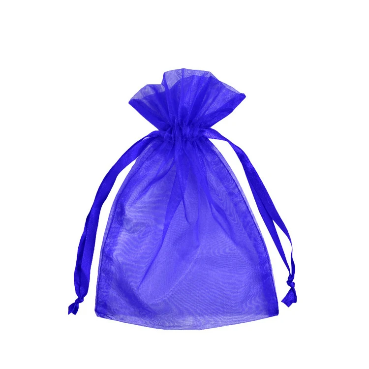 Royal blue sheer organza gift pouch, empty