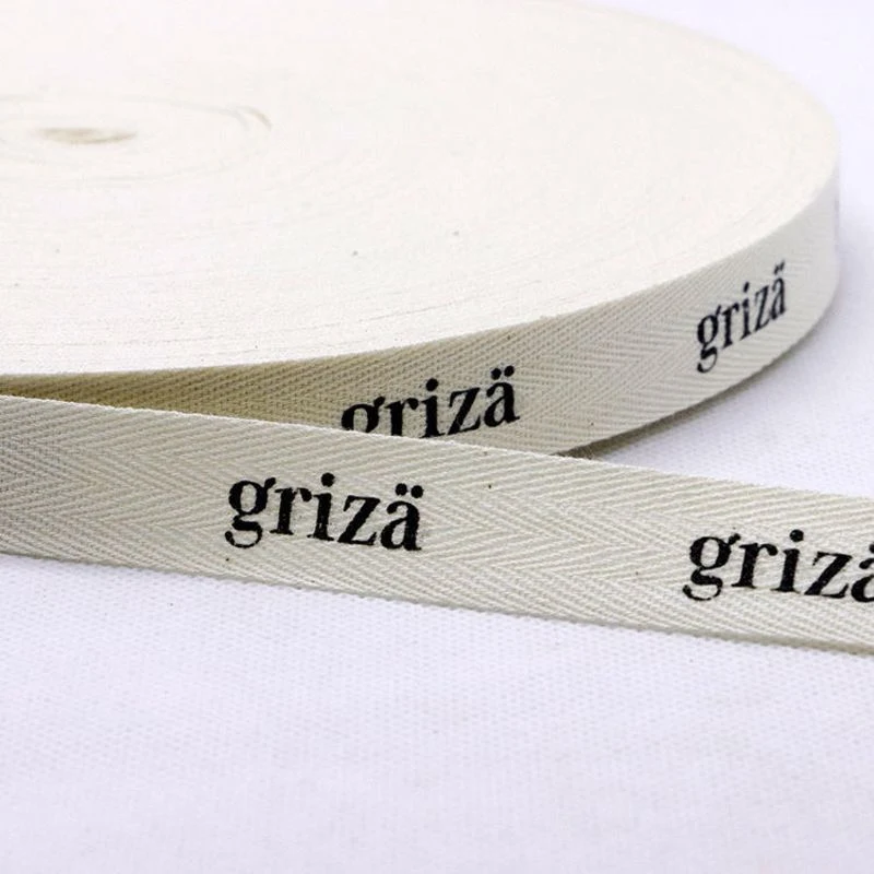 Custom printed cotton herringbone-weave ribbon with brand logo