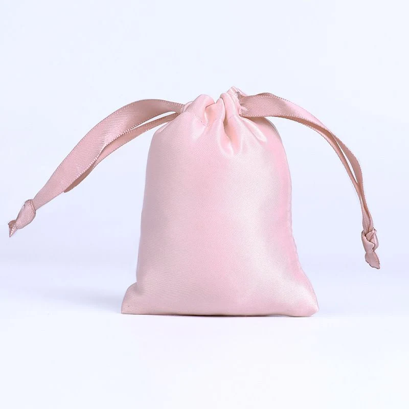 Blush pink satin pouch with matching ribbon drawstring