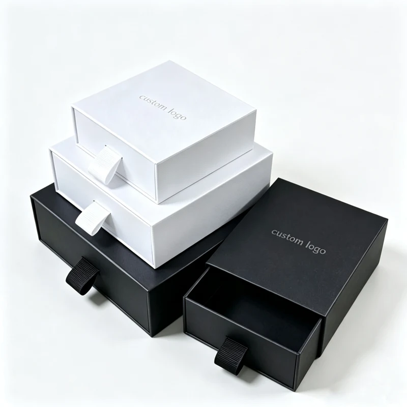 White sliding drawer box with embossed leaf pattern