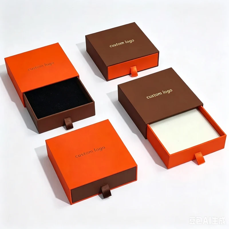 Black sliding drawer box with gold foil logo