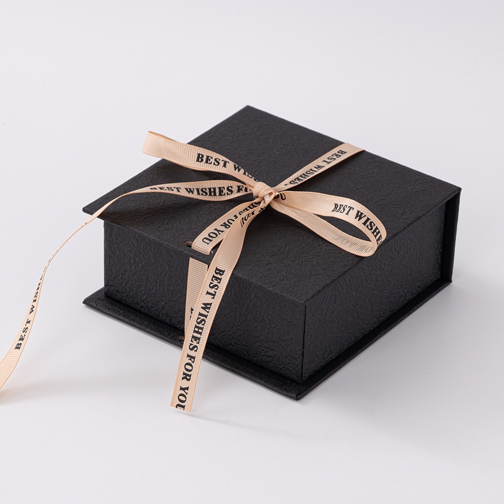 Luxury black magnetic closure rigid gift box with ribbon